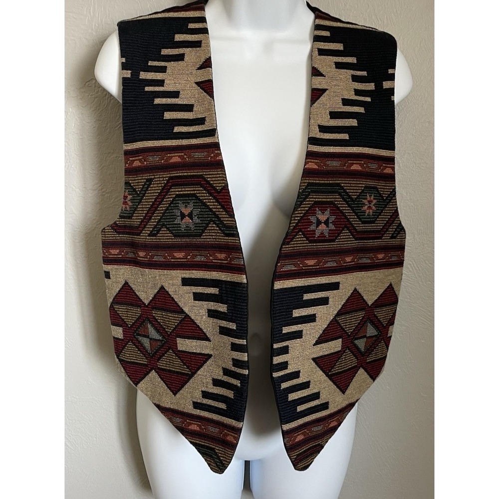 Vintage Shoe & Co‎ Southwest Design Style VEST Womens S/M Open Front Lined